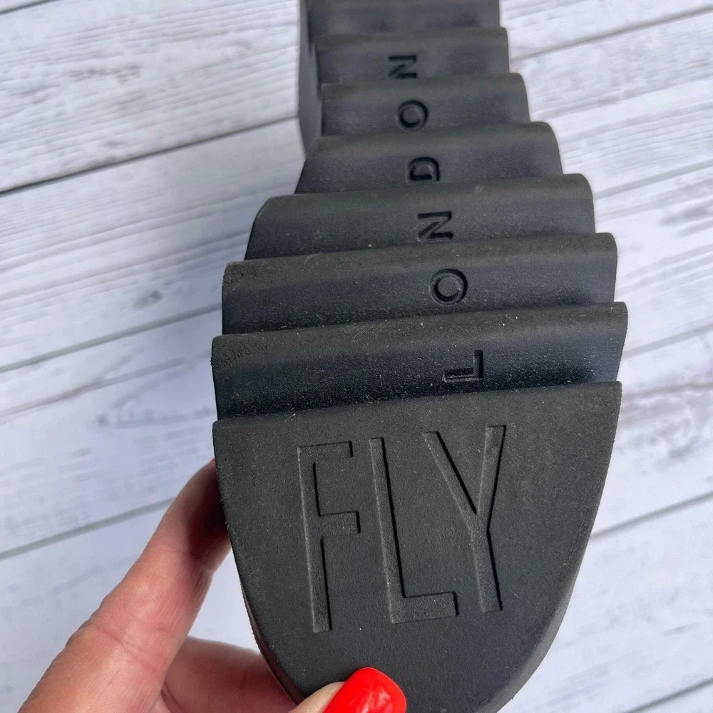 FLY LONDON Black White‎ Leather Lace Up Platform Wedge Sandals EU39 US8-8.5